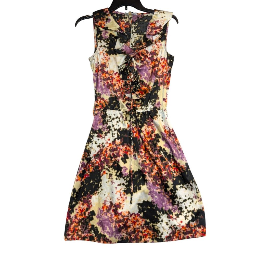 Calvin Klein Womens Silky Ruffle Dress Size 2 Floral Pattern